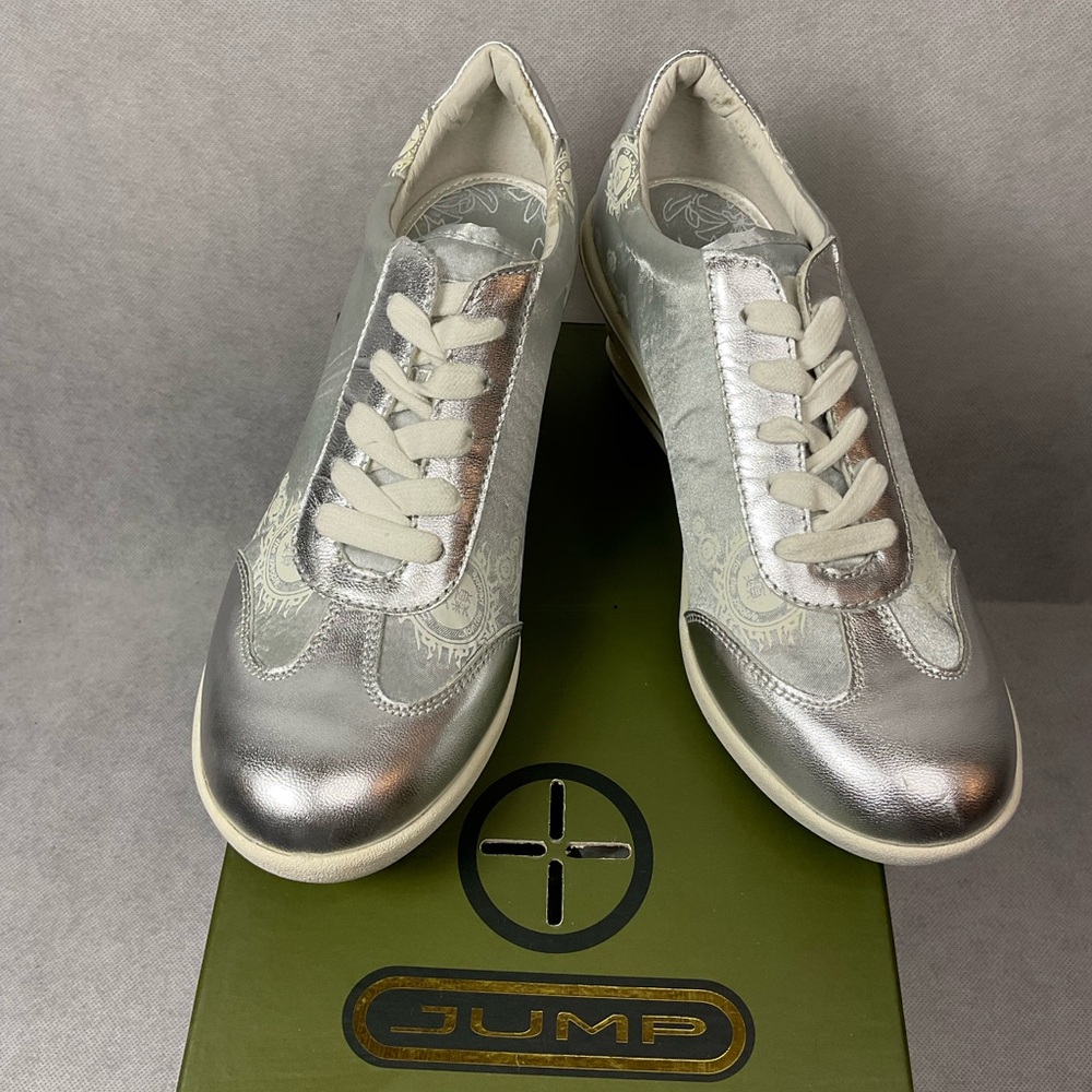 JUMP 8 Silver Satin Wedge Sneakers- Size 7